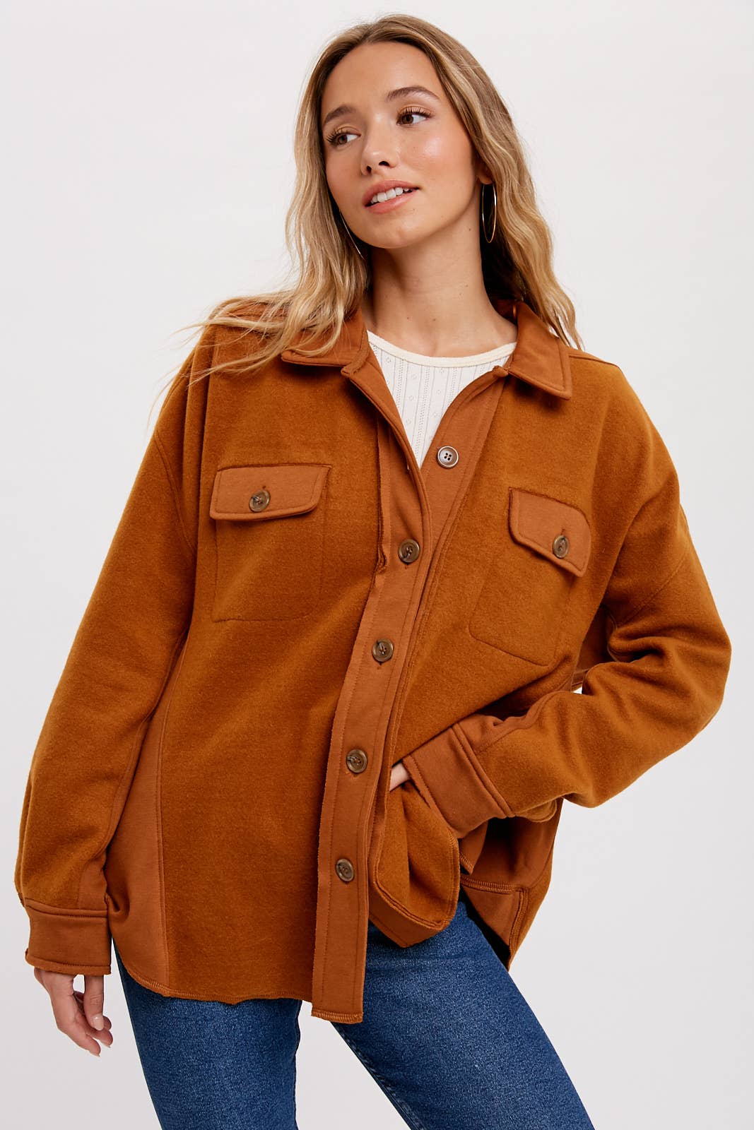 Bluivy – Engroshandel Skjortejakke/shacket – til kvinder – BØRSTET TERRY KNAP OP SHACKET11