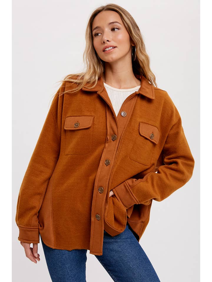 Bluivy – Engroshandel Skjortejakke/shacket – til kvinder – BØRSTET TERRY KNAP OP SHACKET11