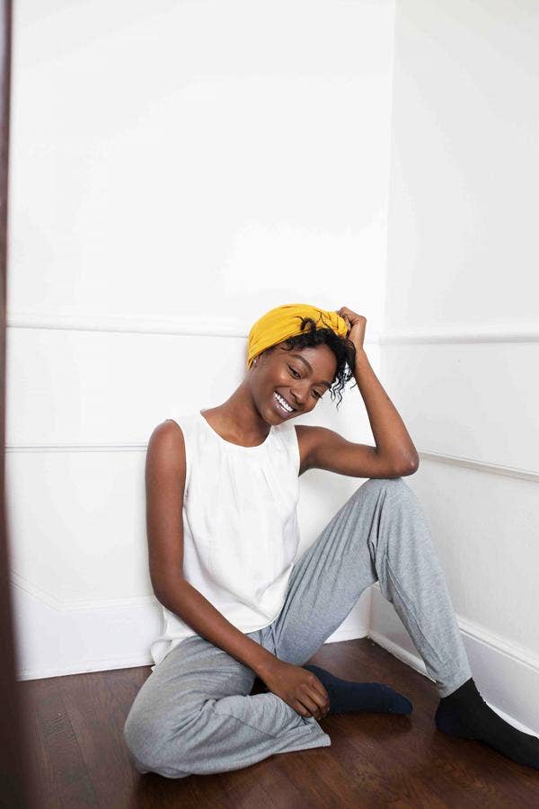 Mustard Satin-Lined Knot Turban for wholesale on Faire1