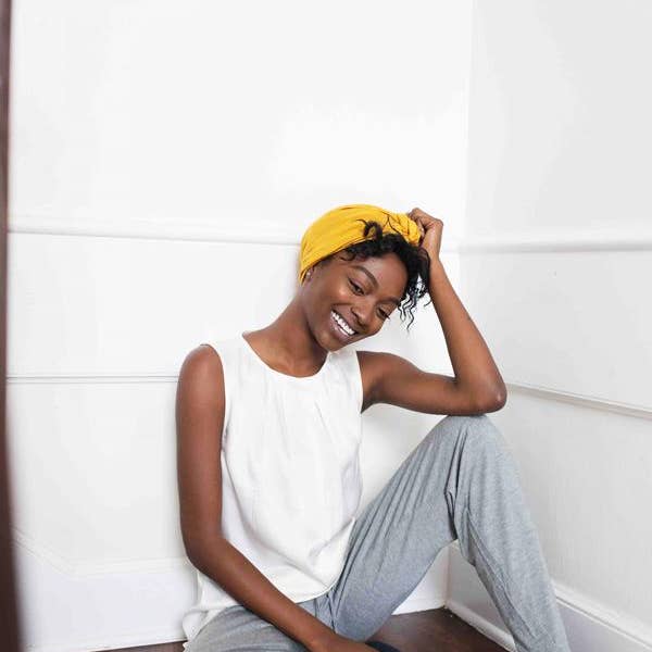 Mustard Satin-Lined Knot Turban for wholesale on Faire1