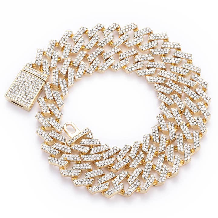 Collier Iced Out (15 mm, or) pour la vente par EMESLY