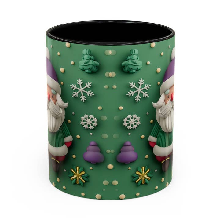 Whimsical Santa Pattern Accent Coffee Mug | Christmas Santa Snowflakes 11oz 15oz for wholesale by Le Paperie Co