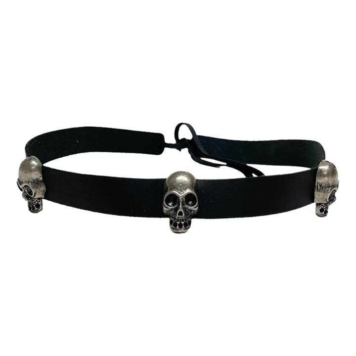 Silver Skull Leather Hat Band - Style 3 Skull for wholesale by American Hat Makers