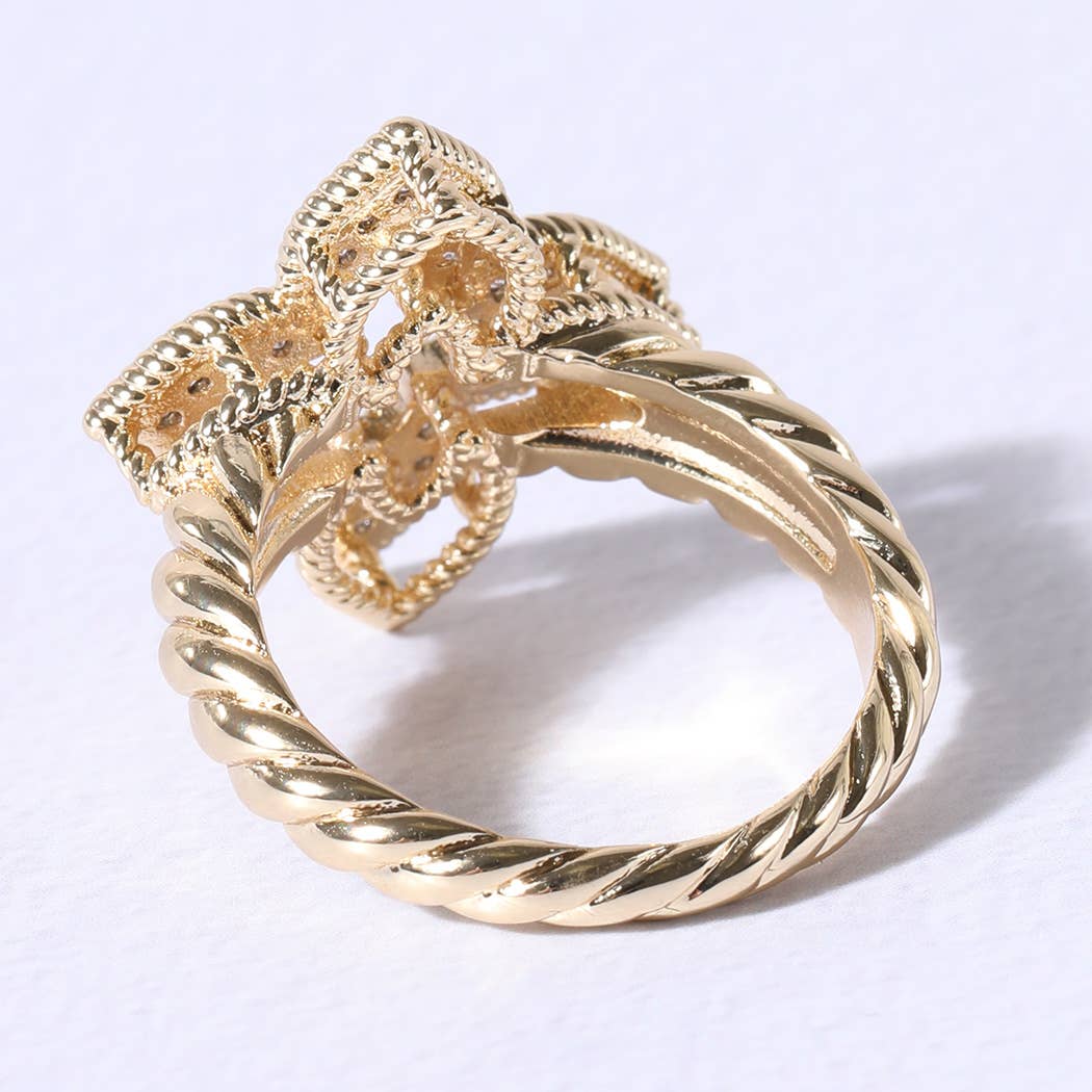 K Princess Flower Clover Cubic Zirconia Rings for wholesale on Faire5