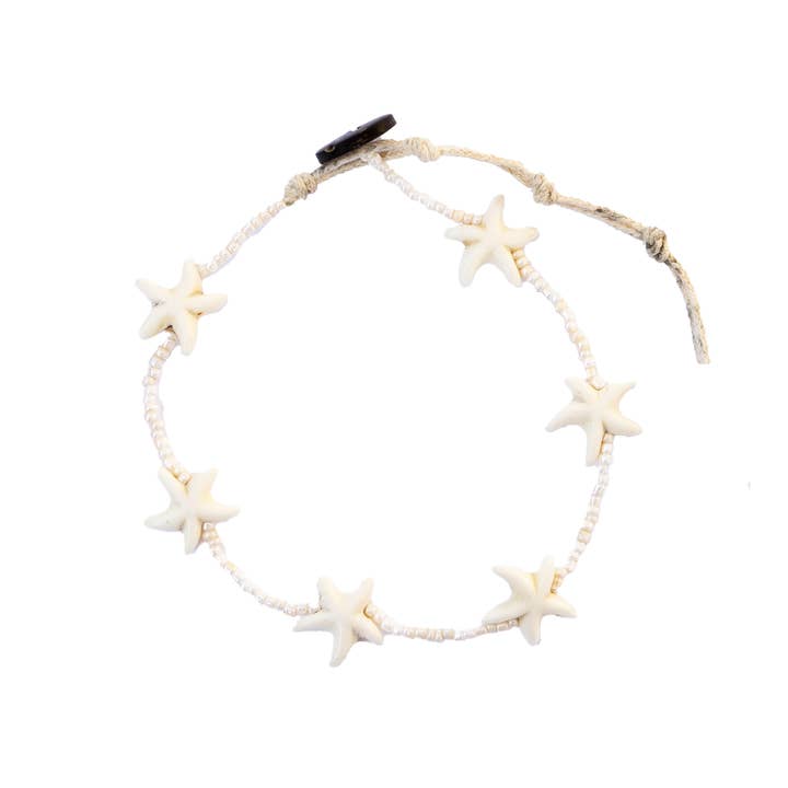 Lotus and Luna - Wholesale Anklet - White Seastar Seedbead Anklet