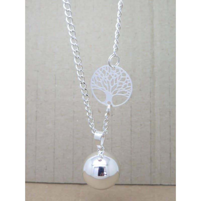 F de Bm créations - Wholesale Pendant/Charm Necklace - SMOOTH PREGNANCY BALL SILVER COLOR WITH TREE OF LIFE1