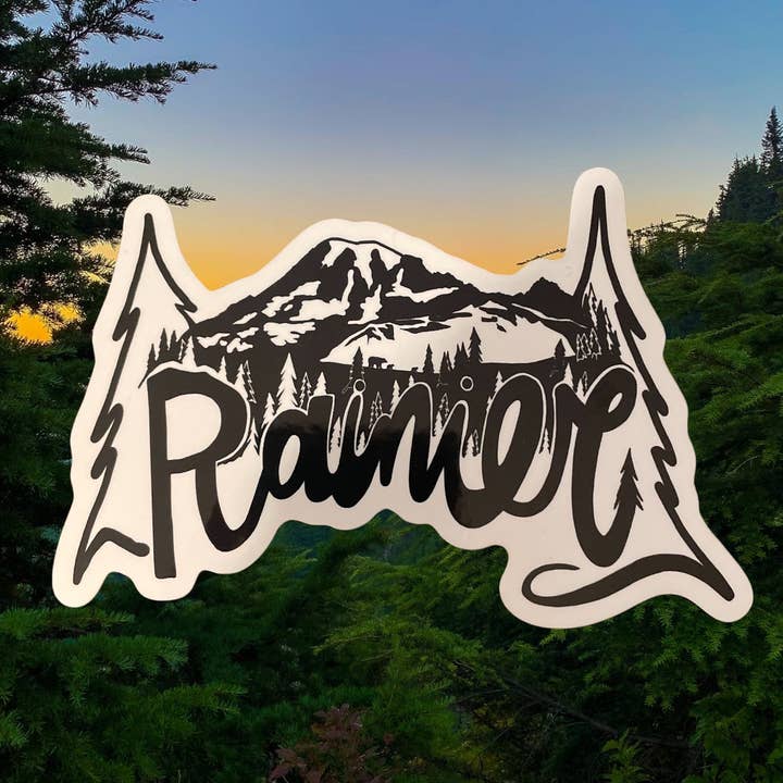 Rainier, Mount Rainier, Washington: Sticker for wholesale by Drawn2adventure