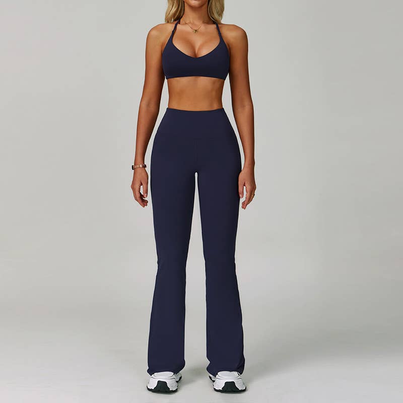 WONDERXFANS - Wholesale Activewear Set - Women's - cross back Sports Bra + Flared Leg pants 2-Piece set10