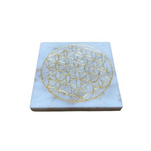 Zenn Coaster Square With Engraved Flower Of Life-282 for wholesale by International Gifts Ltd.