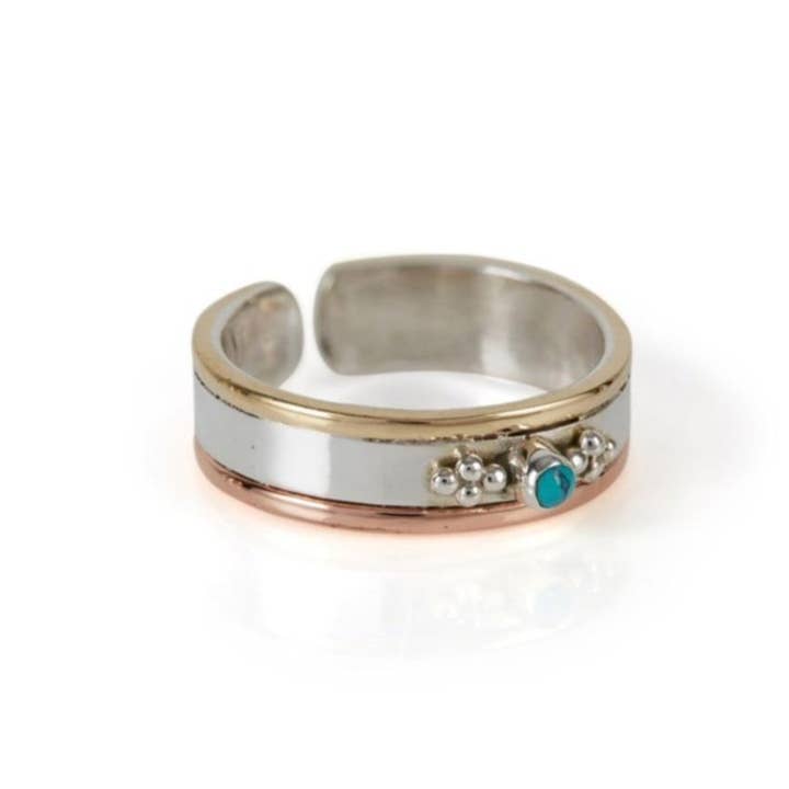 Charlotte's Web Jewellery - Wholesale Band/Stacked Ring - RAJPUT MIDI RING OR TOE RING - TURQUOISE MIXED METAL