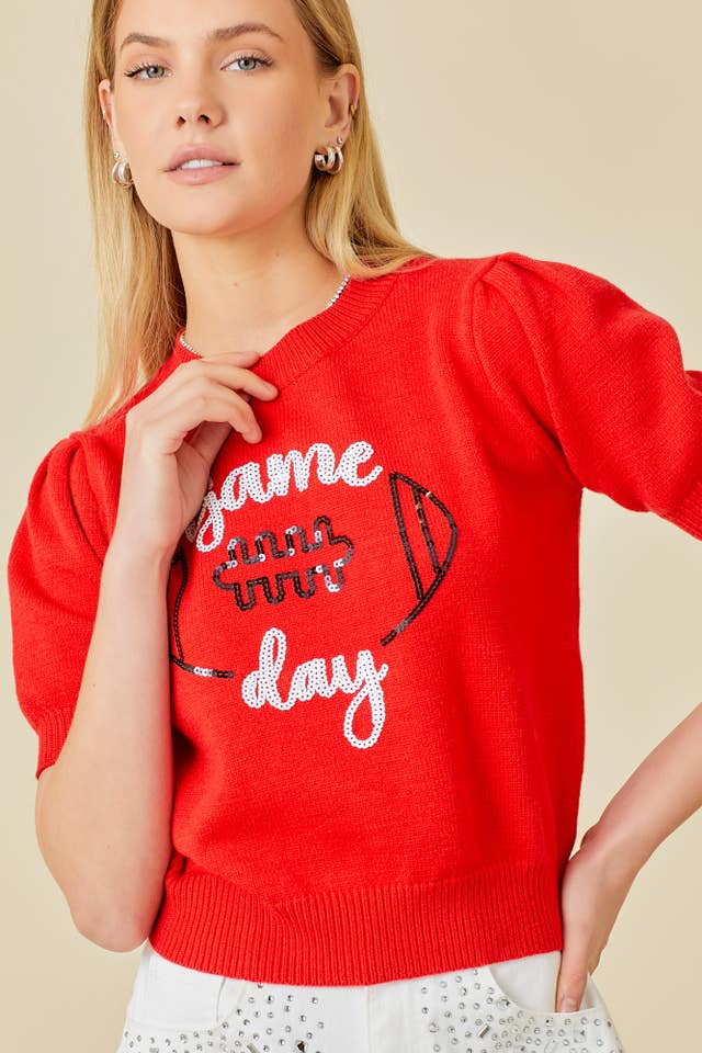 Main Strip - Wholesale Knit Sweater - Women's - Game Day Puff Sleeve Sweater Top