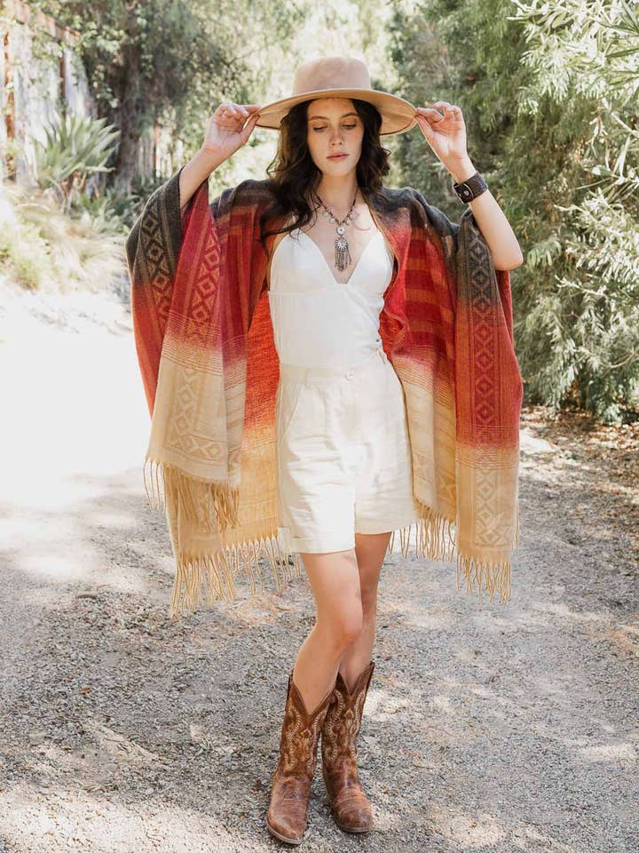 Leto Accessories - Wholesale Poncho - Women's - Bohemian Serape Ruana 🍂 | Cozy Fall Winter Cover Up1