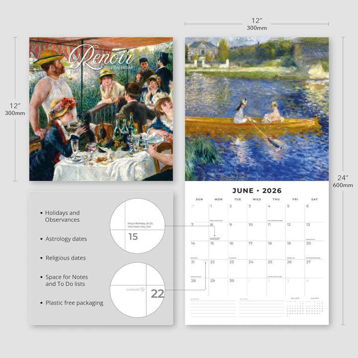 MiddleGift - Wholesale Calendar - Red Robin 2026 Renoir Monthly Wall Calendar2
