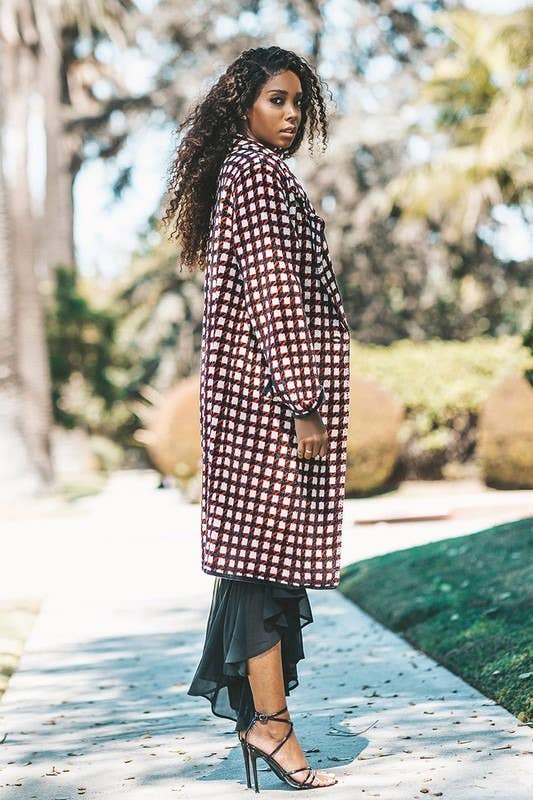 Rosso/Navy Cappotto maglione oversize a quadri Briley con tasche in vendita all'ingrosso su Faire8