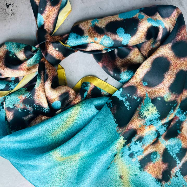 A Rare Bird Shop - Wholesale Scarf - Women's - Turquoise Gold Leopard Wild Rag