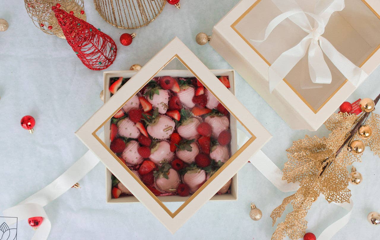 Elegant Design Supply – Caixa de presente por atacado – Caixa de Presente Quadrada com Tampa Transparente e Fita - Várias Cores - Para Arranjos de Flores/ Presentes / Morangos com Chocolate de Luxo7