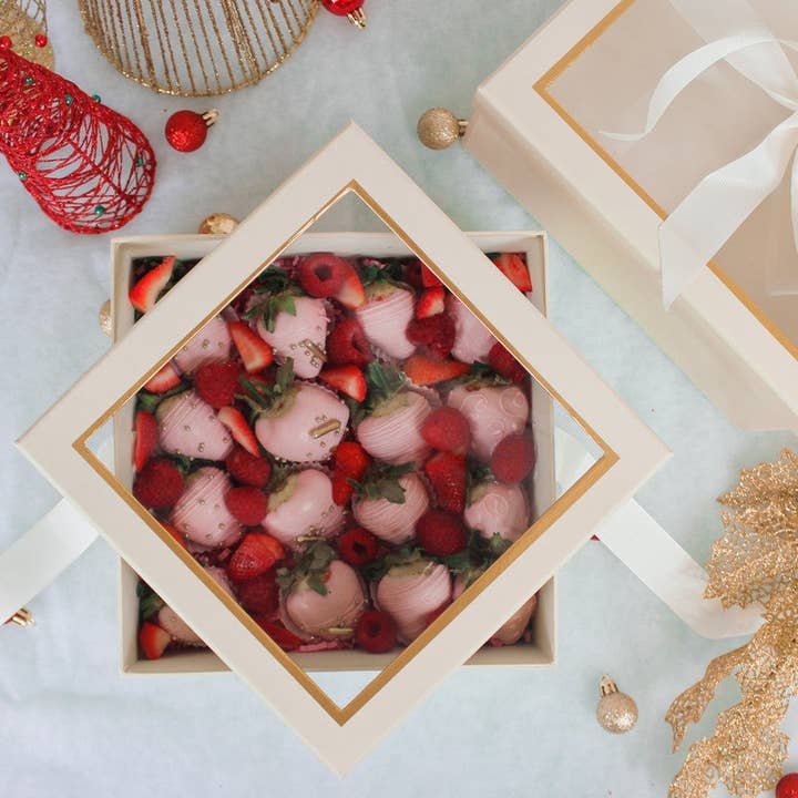 Elegant Design Supply - Wholesale Gift box - Square Gift Box with Clear Lid and Ribbon - Various Colors - For Luxury Flower/ Gift / Chocolate Strawberry Arrangements7