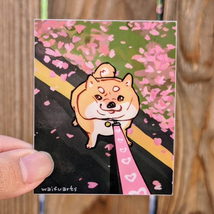 Stubborn Shiba Inu Cherry Blossom 3" Glossy Vinyl Sticker for wholesale by waifuarts
