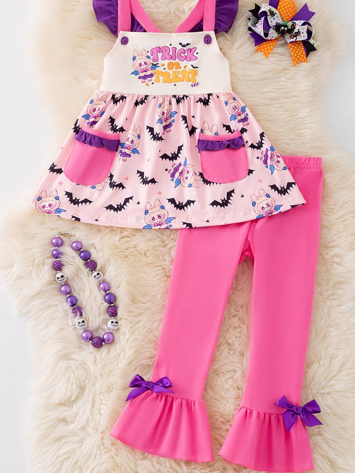 "Trick or treat" Pink tunic and pink bottoms. OFG51040 SOL for wholesale by Kids Charm Online