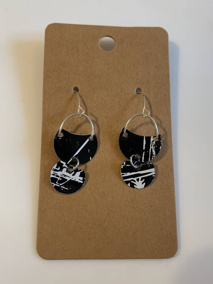 Black and White Tin Earrings for wholesale by Fancy Fig Creations