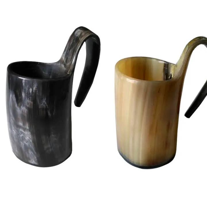 Horn Whiskey Mugs Pack 2 - Holds Upto 6.5 oz, Natural for wholesale by Muqeem & Brothers