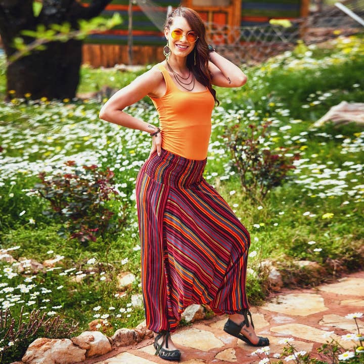 Los Banditos – Großhandel Hose – Damen – Breiter Bund Hippie-Stil Großhandel gestreiftes Harem-Kleid