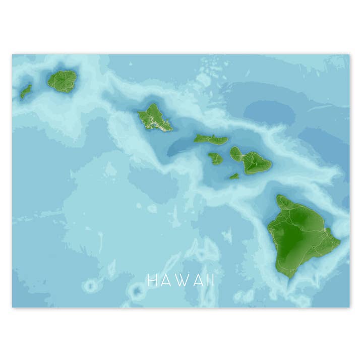 Hawaii Map Print Poster, Tropical 3D Topographic Hawaiian Islands Decor, Oahu Maui Kauai for wholesale by Maps As Art