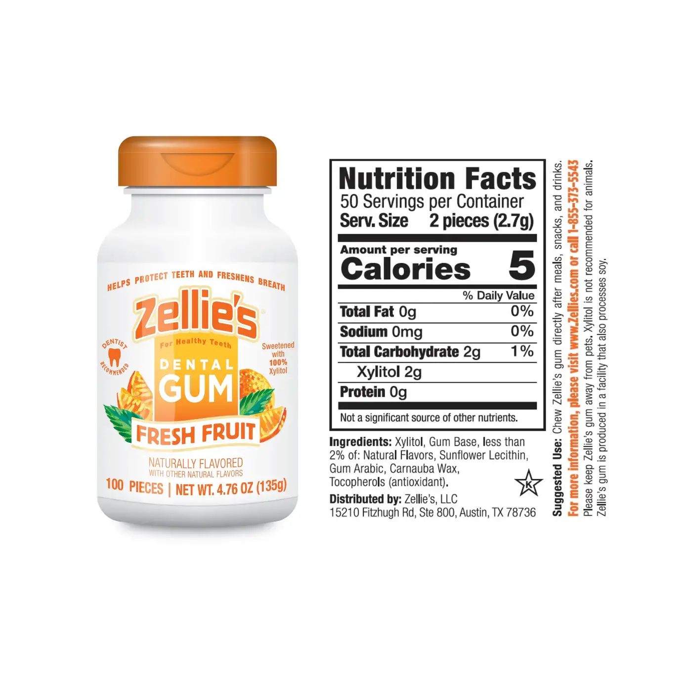 Zellie's - Wholesale Chewing Gum - Zellie's Xylitol Dental Gum - Fresh Fruit 100ct Jar1