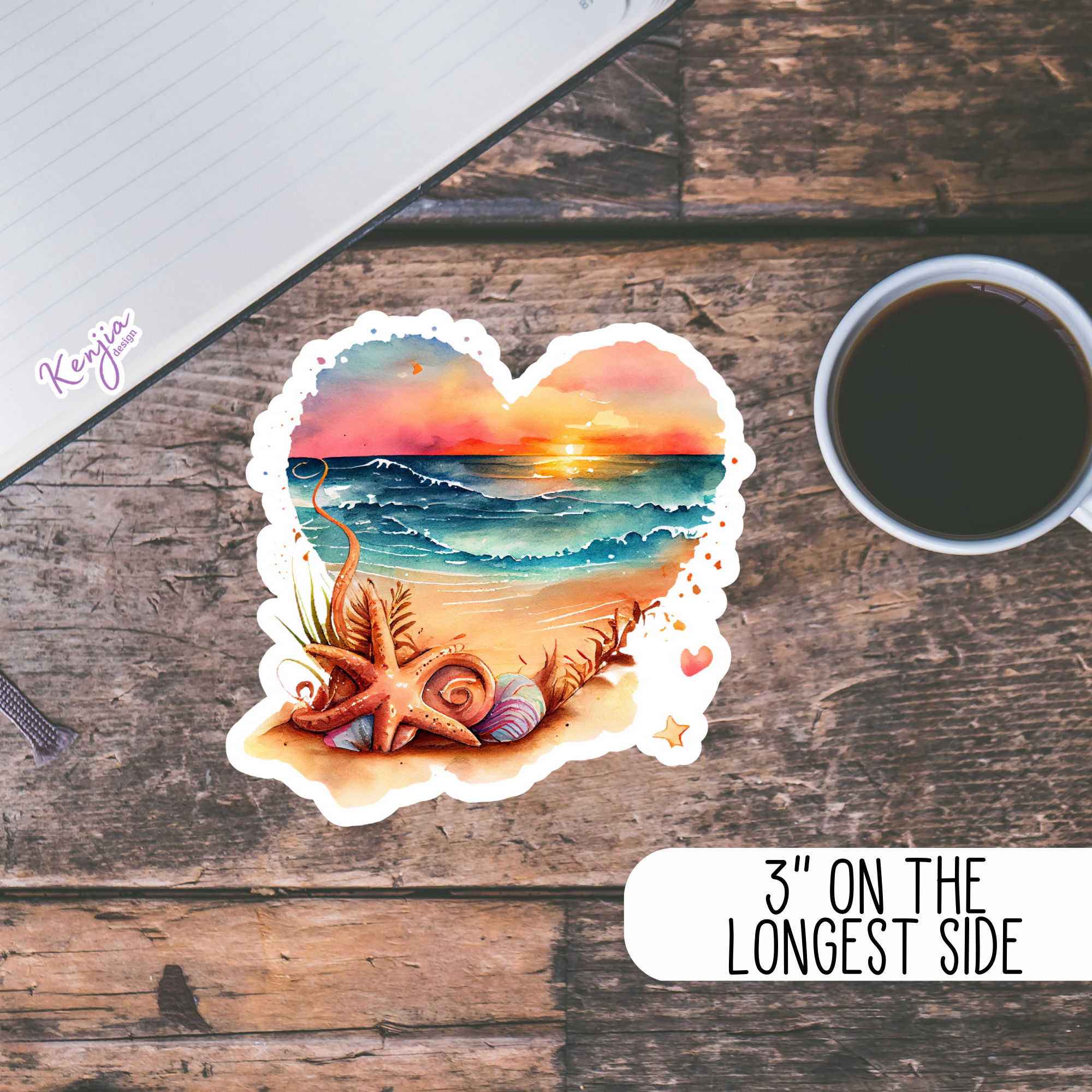 Kenjia Design - Wholesale Sticker - Sunset at the Beach in Heart with Watercolor Effect Stickers5