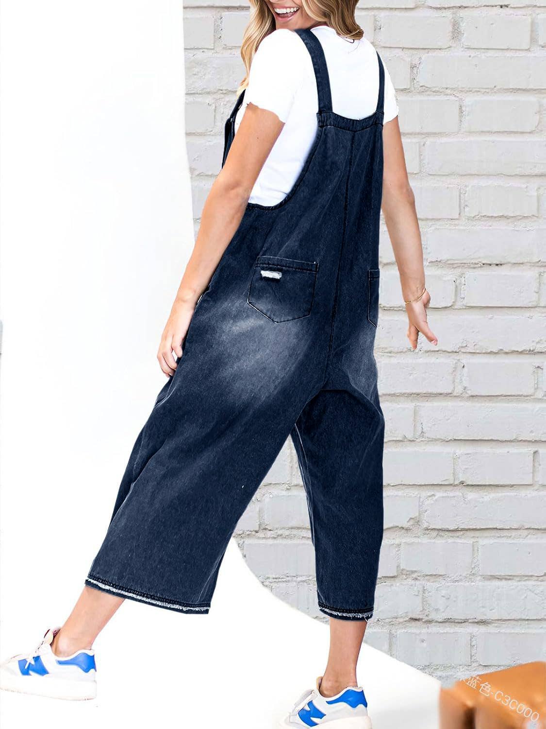 Rosa Clothing - Vente Combinaison – femme - Combinaison en jean vintage délavée à jambes larges et amples9