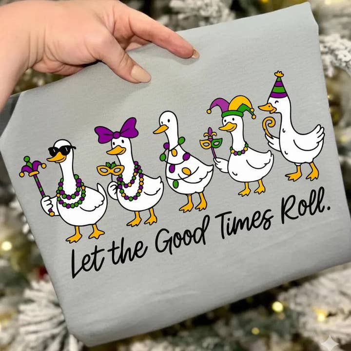 Let the Good Times Roll Mardi Gras Shirt – Comfort Colors Granite & Blossom Tee | Adult S–2X for wholesale by Midwest Prints