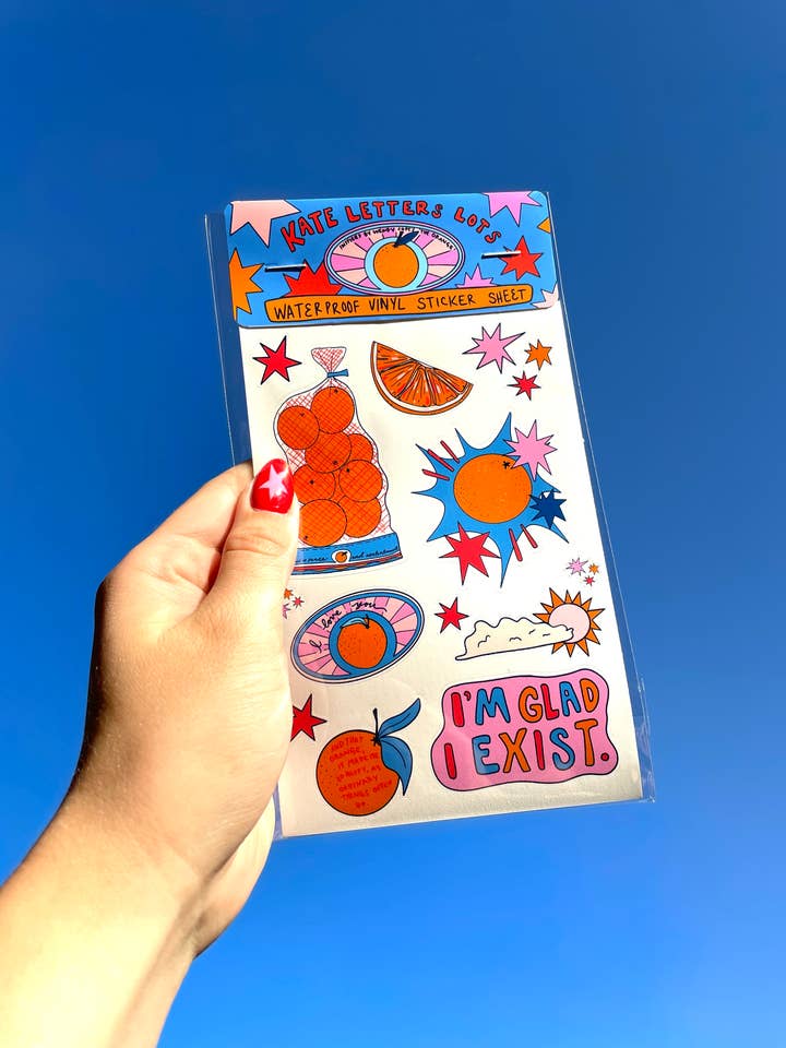 Oranges Vinyl Sticker Sheet for wholesale by Kate Letters Lots