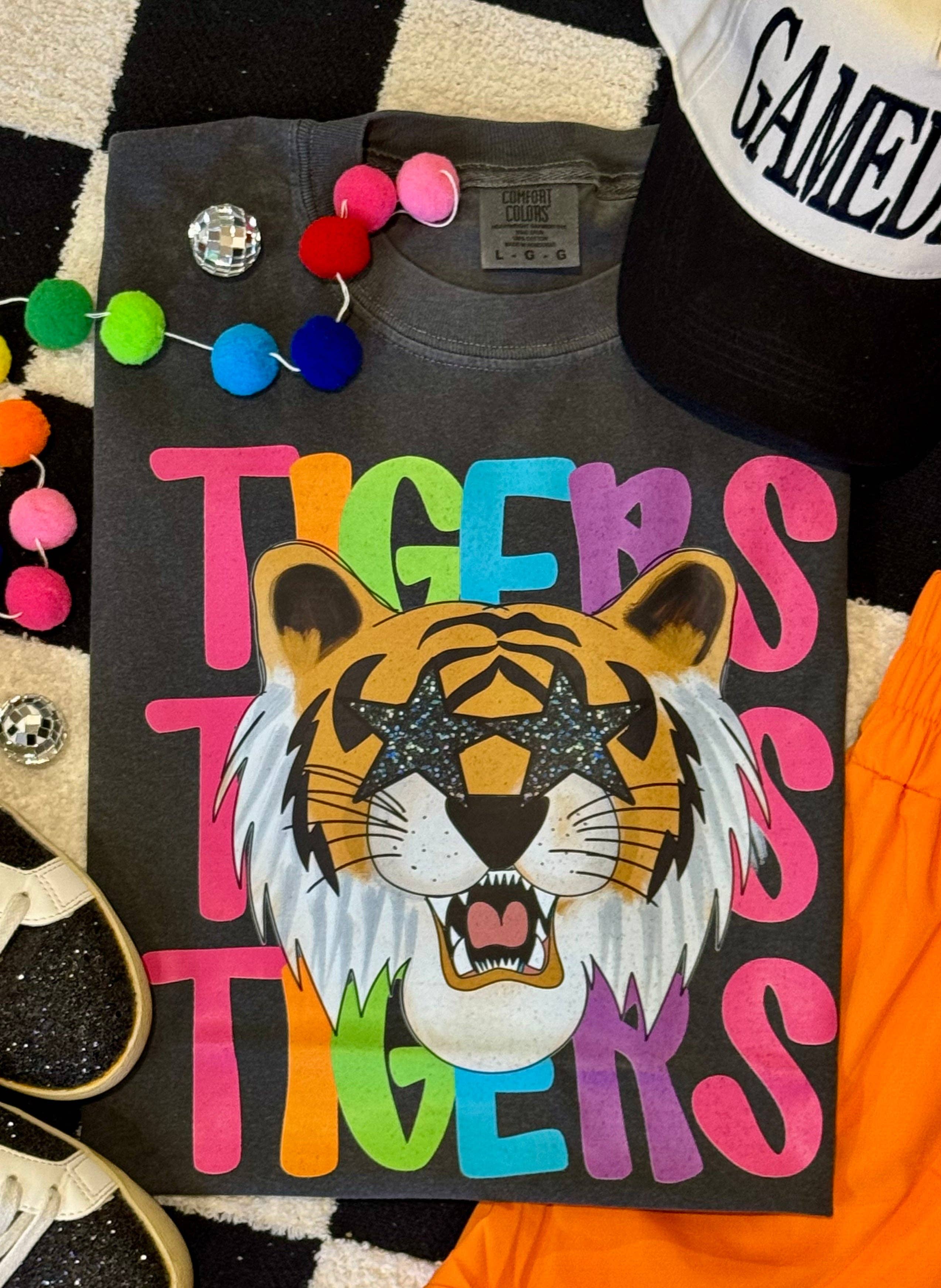 Pepper Tigers Neon Mascot Tee for wholesale on Faire