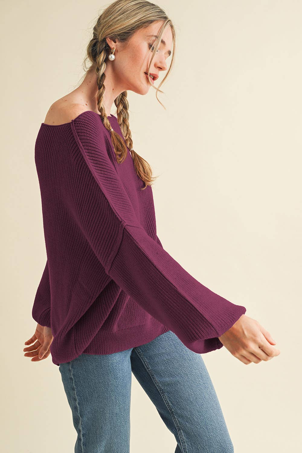 &MERCI - Wholesale Knit Sweater - Women's - BOAT NECK BUBBLE SLEEVE SWEATER MSW81478