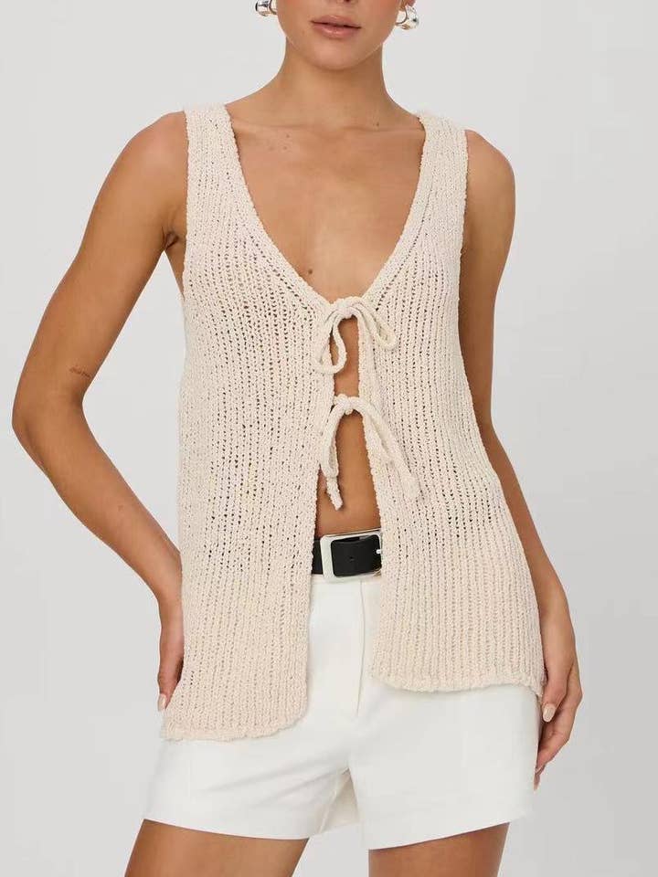 Gebreide hemdtop met strik aan de voorkant voor wholesale door Miss Sparkling