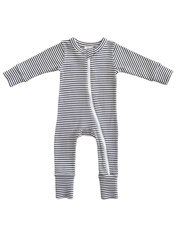 SIIX Collection - Wholesale Jumpsuit - Baby - Black Stripe / Organic Ribbed 2-Way Zip Romper (Baby - Kids)