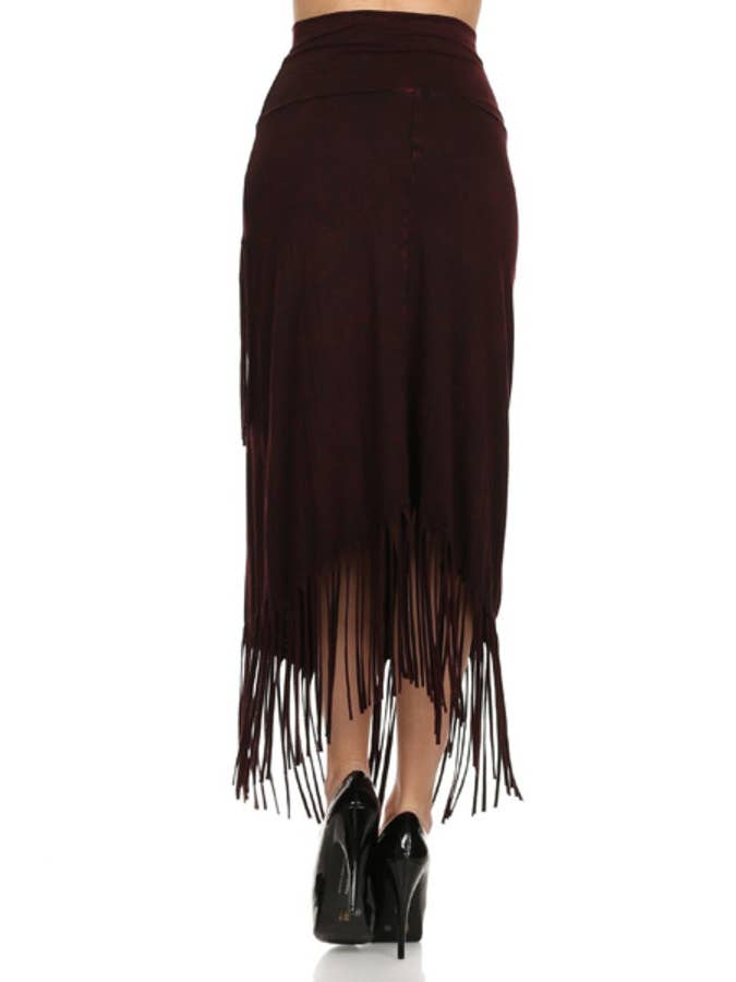 T-Party – wholesale Skirt – Women’s – Mineral Wash High Low Diagonal Fringe Foldover Waist Skirt8