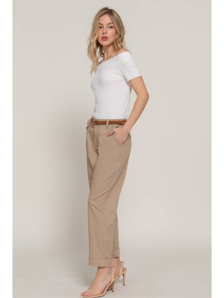 Active Basic | Active USA - Wholesale Pants - Women's - Chino Pants with Braided Belt9