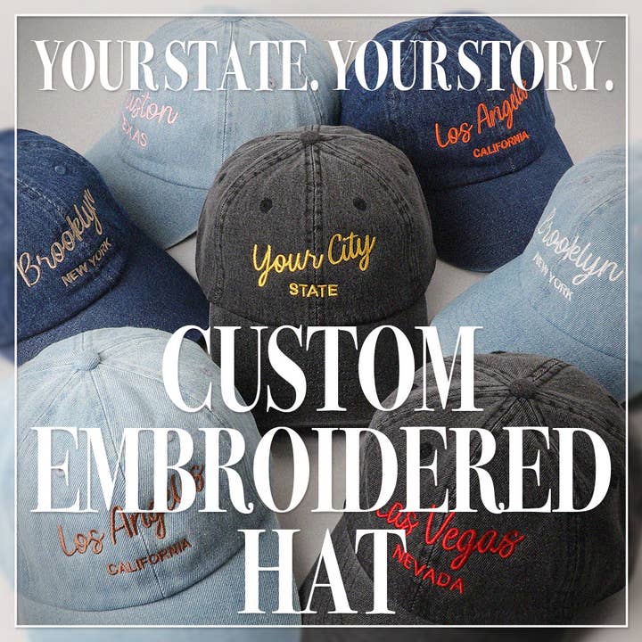 Custom Denim Embroidered Hat – Your City & State Design for wholesale by Fashion City