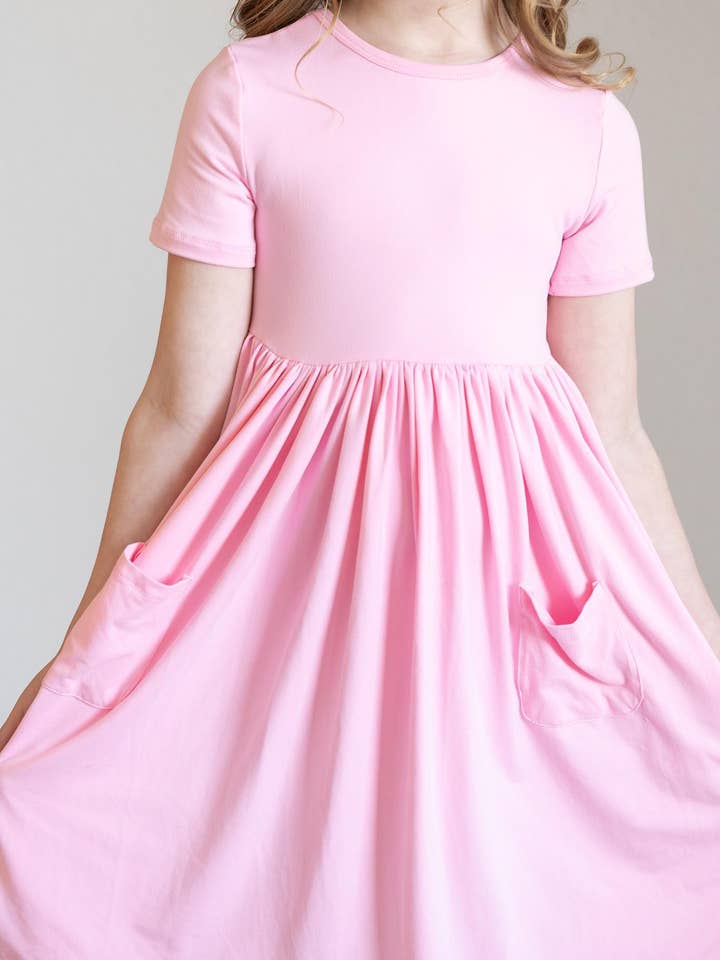 Mila & Rose - Wholesale Dress - Kids - Bubblegum Pink S/S Pocket Twirl Dress