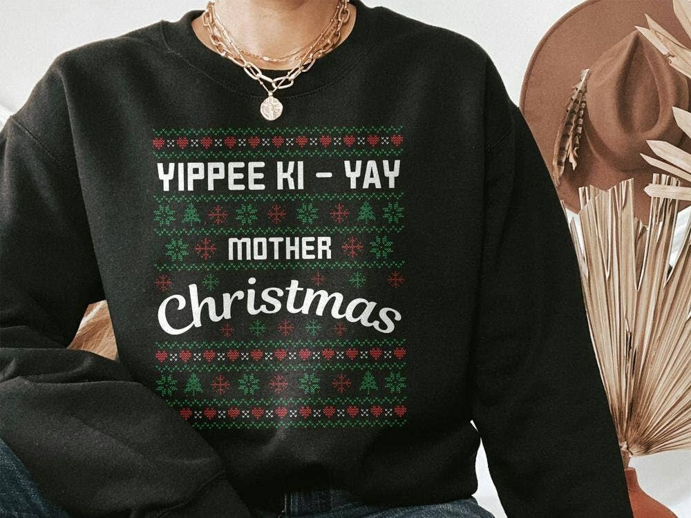 PositiveParty - Wholesale Graphic Sweatshirt - Women's - Ugly Christmas Sweater Yippee Ki Yay Crewneck Pullover2
