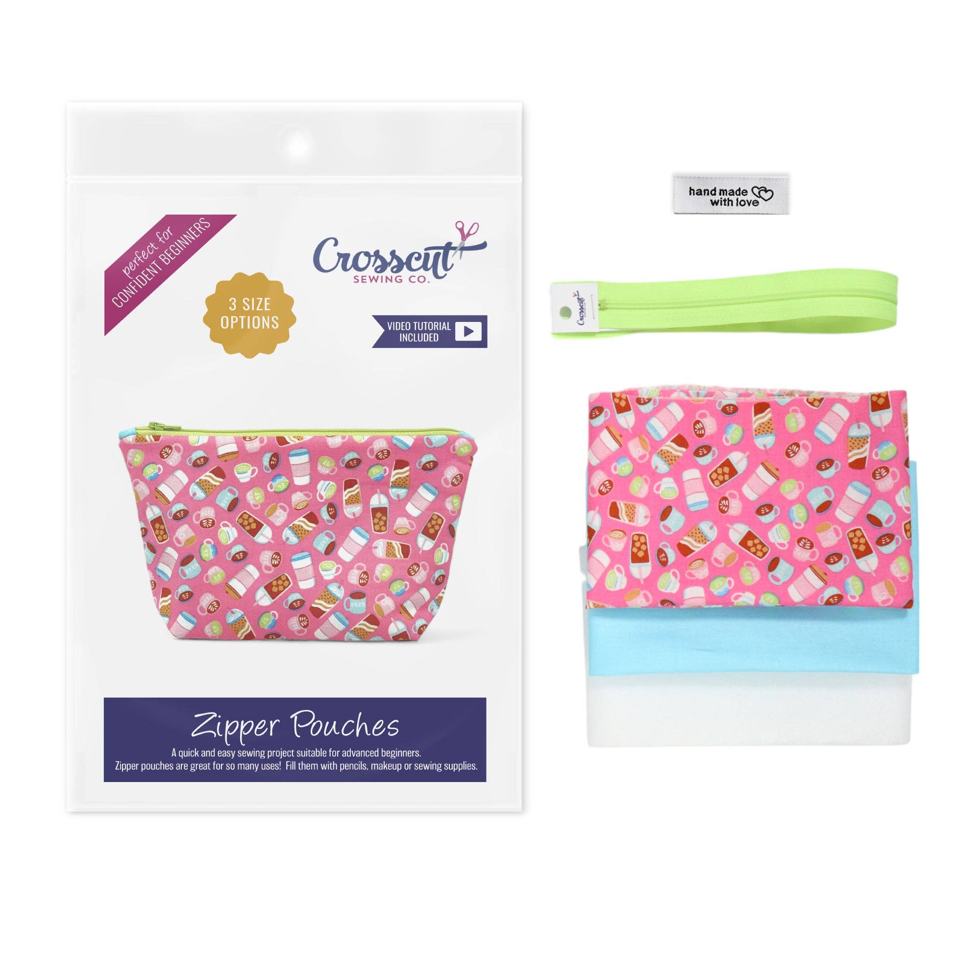 Crosscut Sewing Co. - Wholesale Craft Sewing Kit - Zipper Pouch Sewing Kit - Sewing Project Kit with Fabric for Beginners23
