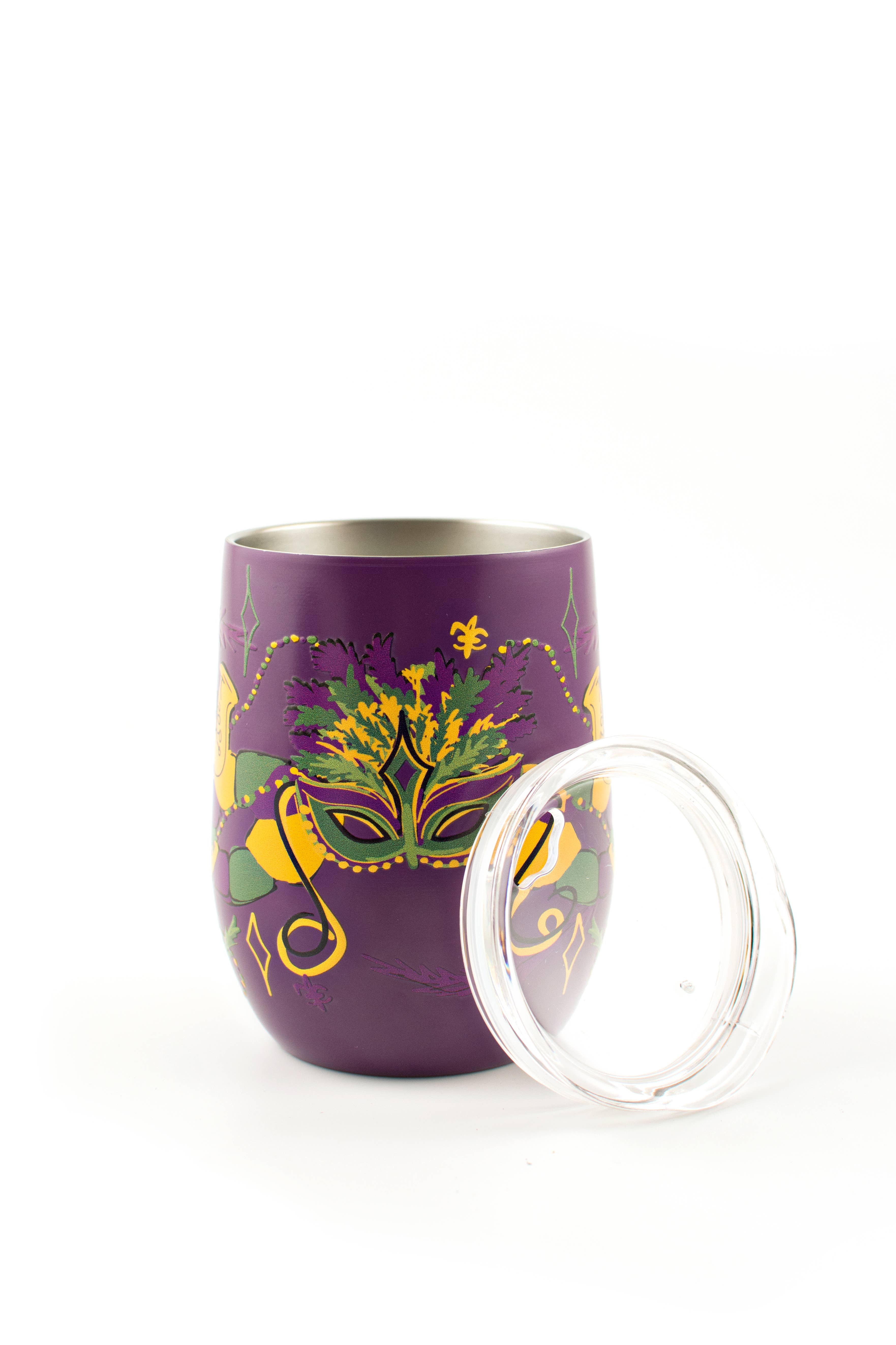 THE PARISH LINE - Wholesale Insulated Mug/Tumbler - Stainless Wine Tumbler - Mardi Gras Mask