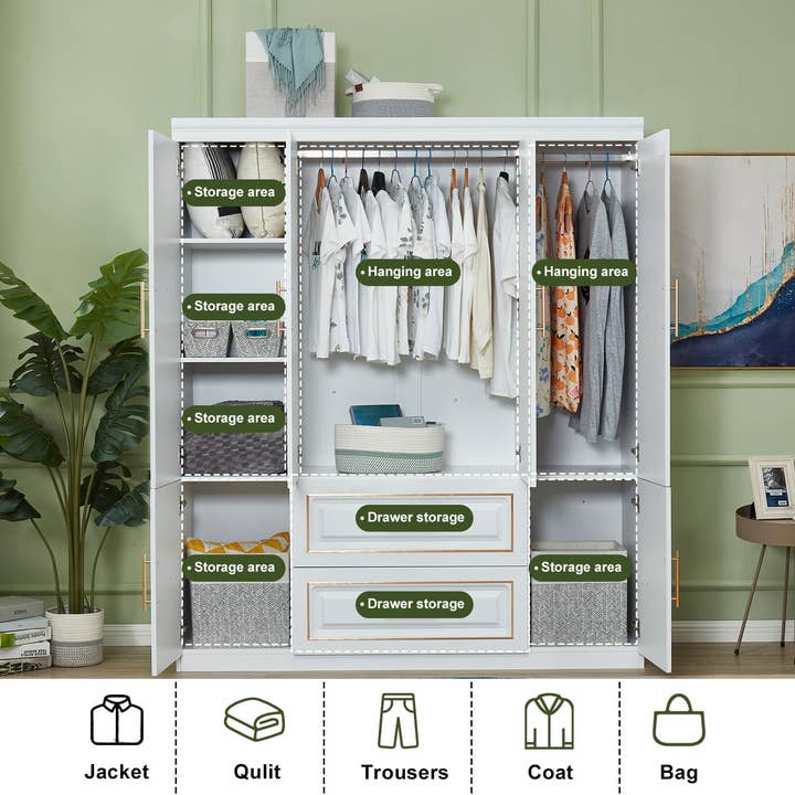 Livelylodge - Wholesale Cabinet - Wooden Armoire Wardrobe Closet Cabinet: 4 Door Two Drawers
