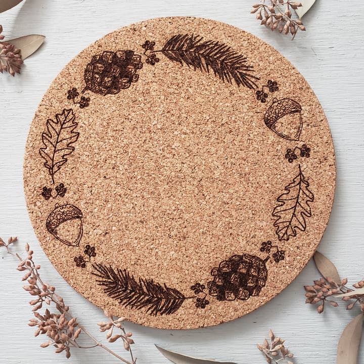 Rose and Peddle - Wholesale Trivet - Fall Wreath Engraved Cork Trivet0