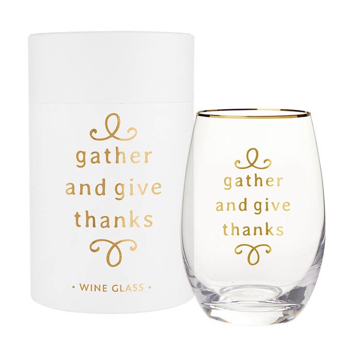 Stemless Wine Glass - Gather And Give Thanks for wholesale by Santa Barbara Design Studio by Creative Brands