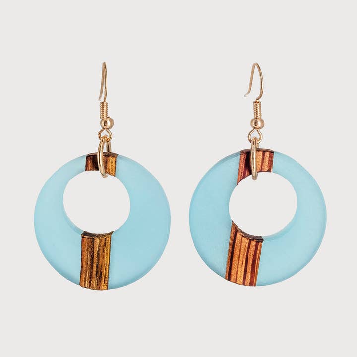 Lucy Handcrafted Wood & Resin Boho Chic Dangle Earrings for wholesale by Wooden Element UK
