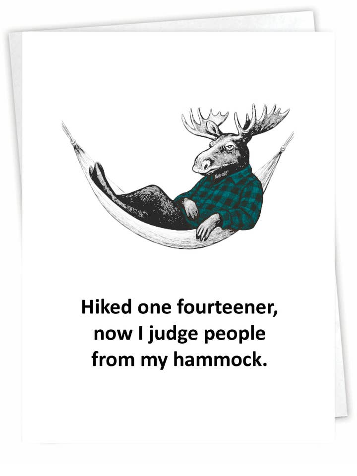 Funny Outdoor Card - Hammock Moose - Blank Inside for wholesale by Blue Spark Card Co