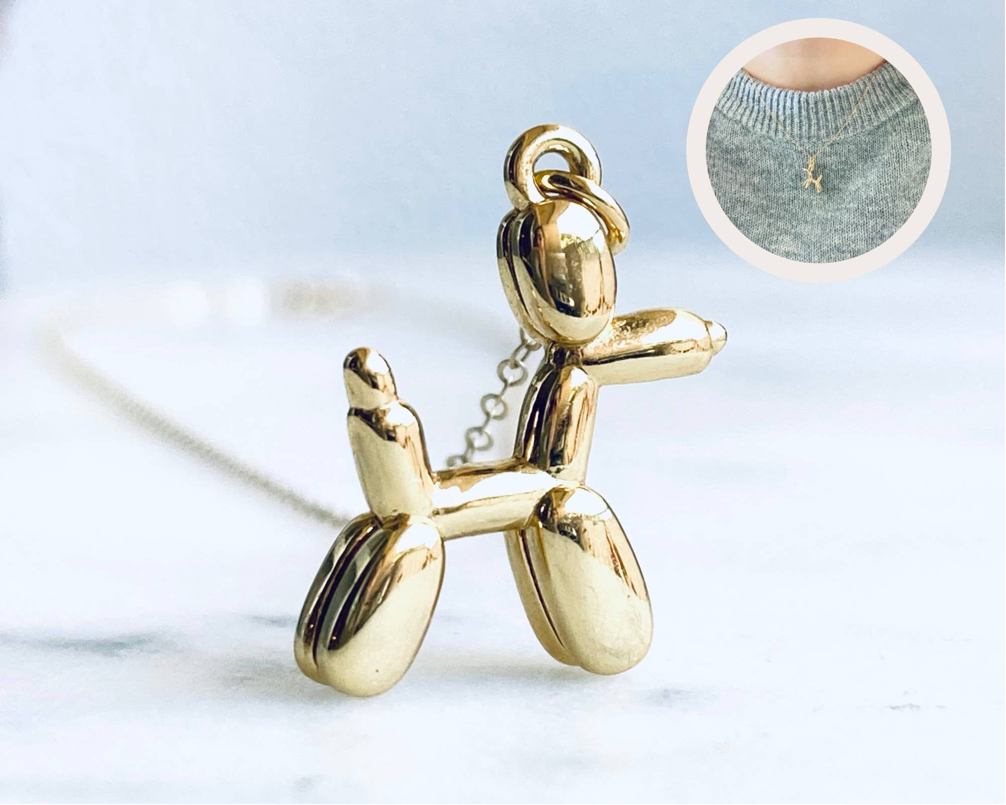 Amady Jewelry – Großhandel Kette mit Anhänger/Charm – Hundehalskette in Ballongold, Welpenballon-Halskette, kleiner Hund2