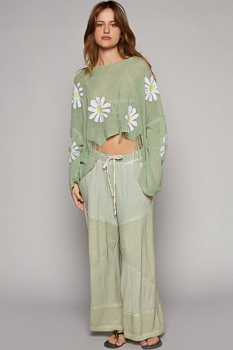 Pol Clothing - Wholesale Pants - Women's - Contrast ribbed elastic waist casual knit culottes pants3